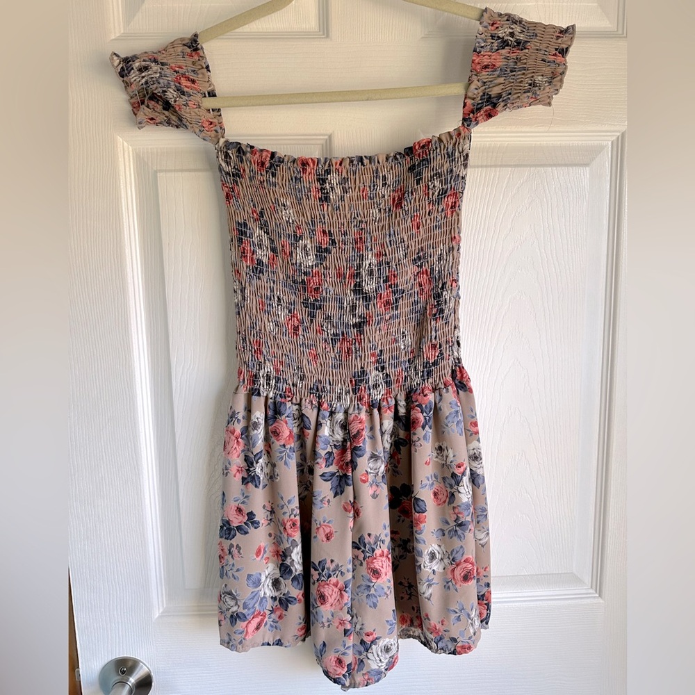Taupe floral off shoulder romper
